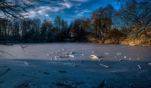 Preview wallpaper lake, ice, winter, forest, trees, nature