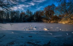 Preview wallpaper lake, ice, winter, forest, trees, nature