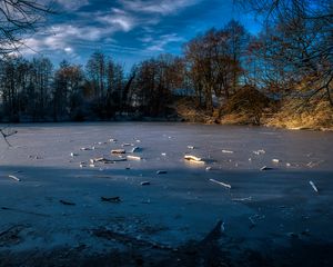 Preview wallpaper lake, ice, winter, forest, trees, nature