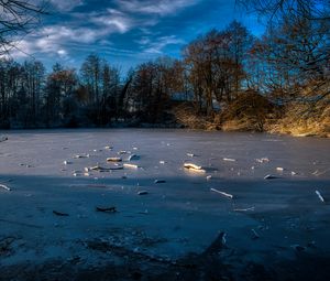 Preview wallpaper lake, ice, winter, forest, trees, nature