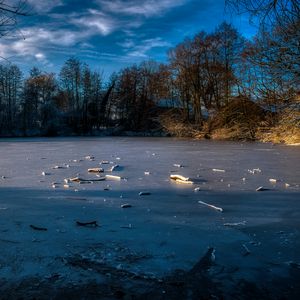 Preview wallpaper lake, ice, winter, forest, trees, nature