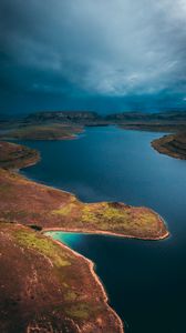 Preview wallpaper lake, island, aerial view, cloudy, sky, africa