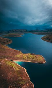 Preview wallpaper lake, island, aerial view, cloudy, sky, africa