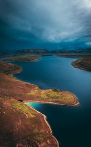 Preview wallpaper lake, island, aerial view, cloudy, sky, africa