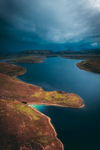 Preview wallpaper lake, island, aerial view, cloudy, sky, africa