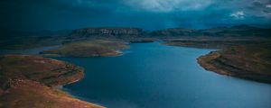 Preview wallpaper lake, island, aerial view, cloudy, sky, africa