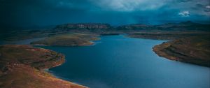 Preview wallpaper lake, island, aerial view, cloudy, sky, africa