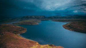 Preview wallpaper lake, island, aerial view, cloudy, sky, africa