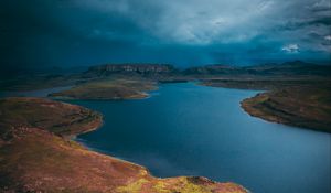 Preview wallpaper lake, island, aerial view, cloudy, sky, africa