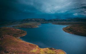 Preview wallpaper lake, island, aerial view, cloudy, sky, africa