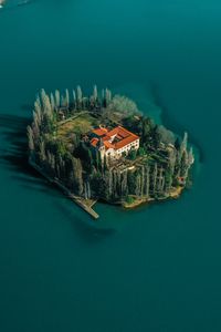 Preview wallpaper lake, island, aerial view, trees, house