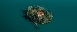 Preview wallpaper lake, island, aerial view, trees, house