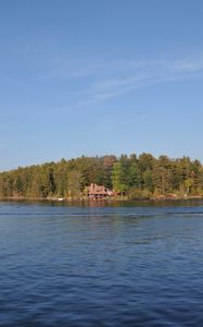 Preview wallpaper lake, island, forest, trees, house, nature