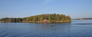 Preview wallpaper lake, island, forest, trees, house, nature