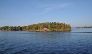 Preview wallpaper lake, island, forest, trees, house, nature