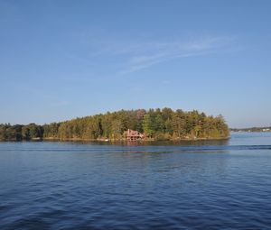 Preview wallpaper lake, island, forest, trees, house, nature