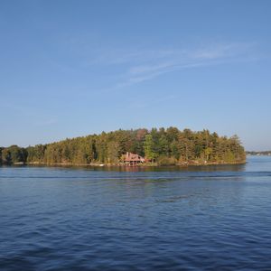 Preview wallpaper lake, island, forest, trees, house, nature