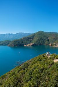 Preview wallpaper lake, island, mountain, sky, top view