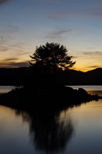 Preview wallpaper lake, island, tree, dark, outlines