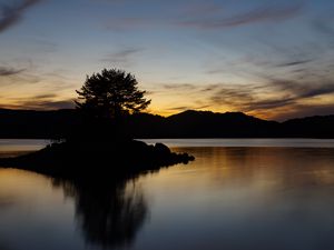 Preview wallpaper lake, island, tree, dark, outlines