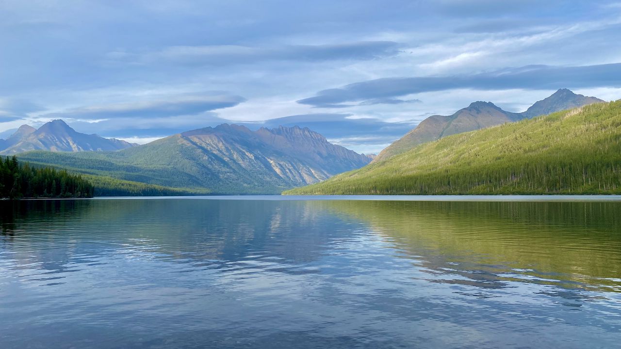 Wallpaper lake, island, trees, reflection, nature, landscape