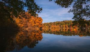 Preview wallpaper lake, landscape, autumn, trees, reflection