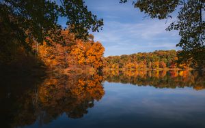 Preview wallpaper lake, landscape, autumn, trees, reflection