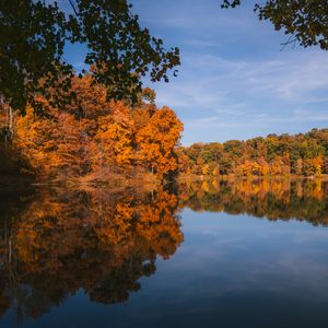 Preview wallpaper lake, landscape, autumn, trees, reflection