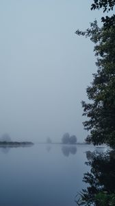 Preview wallpaper lake, landscape, fog, trees, nature