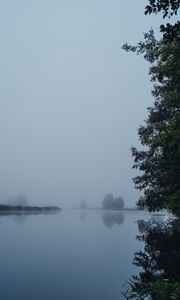 Preview wallpaper lake, landscape, fog, trees, nature