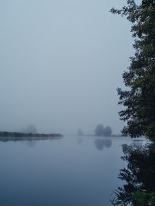 Preview wallpaper lake, landscape, fog, trees, nature