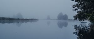 Preview wallpaper lake, landscape, fog, trees, nature