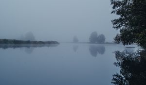 Preview wallpaper lake, landscape, fog, trees, nature