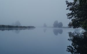 Preview wallpaper lake, landscape, fog, trees, nature