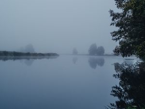 Preview wallpaper lake, landscape, fog, trees, nature