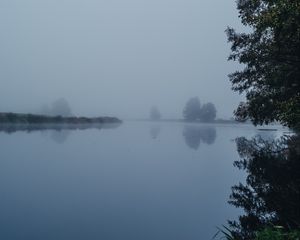 Preview wallpaper lake, landscape, fog, trees, nature