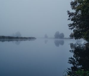 Preview wallpaper lake, landscape, fog, trees, nature