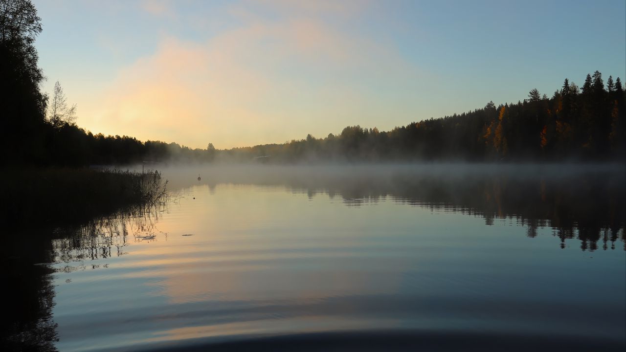 Wallpaper lake, landscape, forest, sky, silence