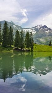 Preview wallpaper lake, landscape, trees, mountains, reflection