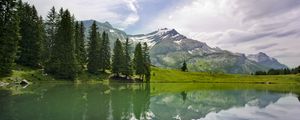 Preview wallpaper lake, landscape, trees, mountains, reflection