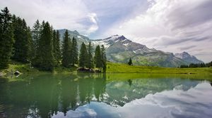 Preview wallpaper lake, landscape, trees, mountains, reflection
