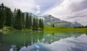 Preview wallpaper lake, landscape, trees, mountains, reflection