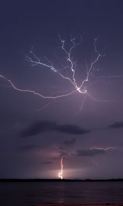 Preview wallpaper lake, lightning, sky, evening