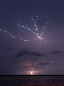 Preview wallpaper lake, lightning, sky, evening