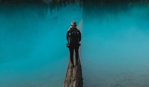 Preview wallpaper lake, log, human, water, nature