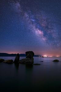 Preview wallpaper lake, milky way, night, stones