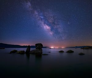 Preview wallpaper lake, milky way, night, stones