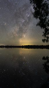 Preview wallpaper lake, milky way, night, trees