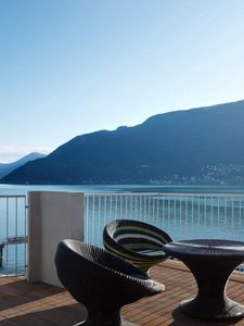Preview wallpaper lake, mountain, balcony, view, mood, pleasure, relaxation, italy, maggiore