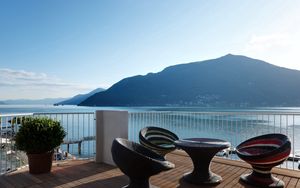 Preview wallpaper lake, mountain, balcony, view, mood, pleasure, relaxation, italy, maggiore